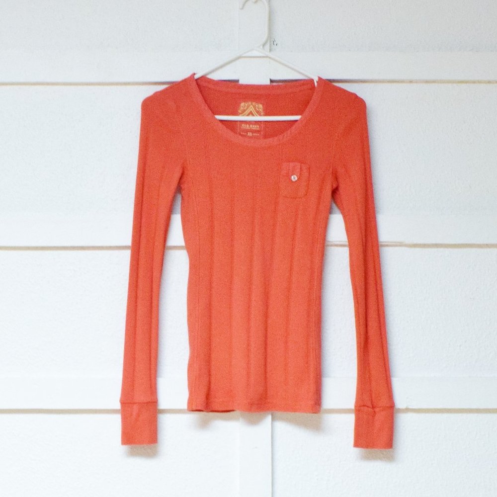OLD NAVY Blood Orange Ribbed Knit Long Sleeve Shirt | Size XS